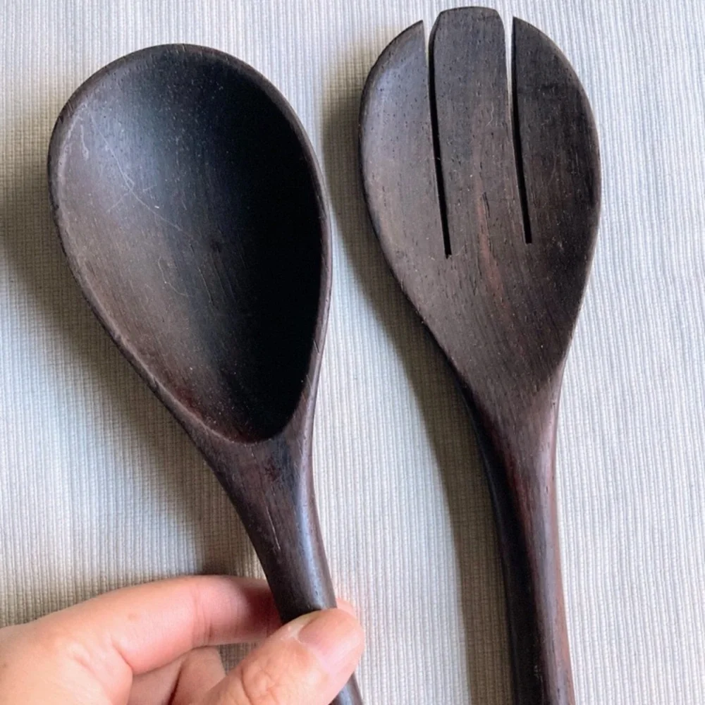 RARE Pair of Vintage Wooden Mano Fico Figa Handmade Serving Utensils Set
